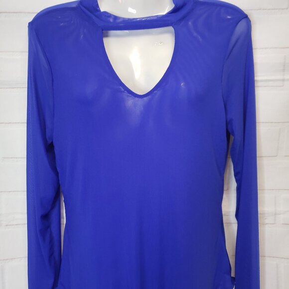 Beautiful Blue Semi Sheer Bodysuit One Piece womens plus 1XL NWOT  Leotard - Picture 1 of 9